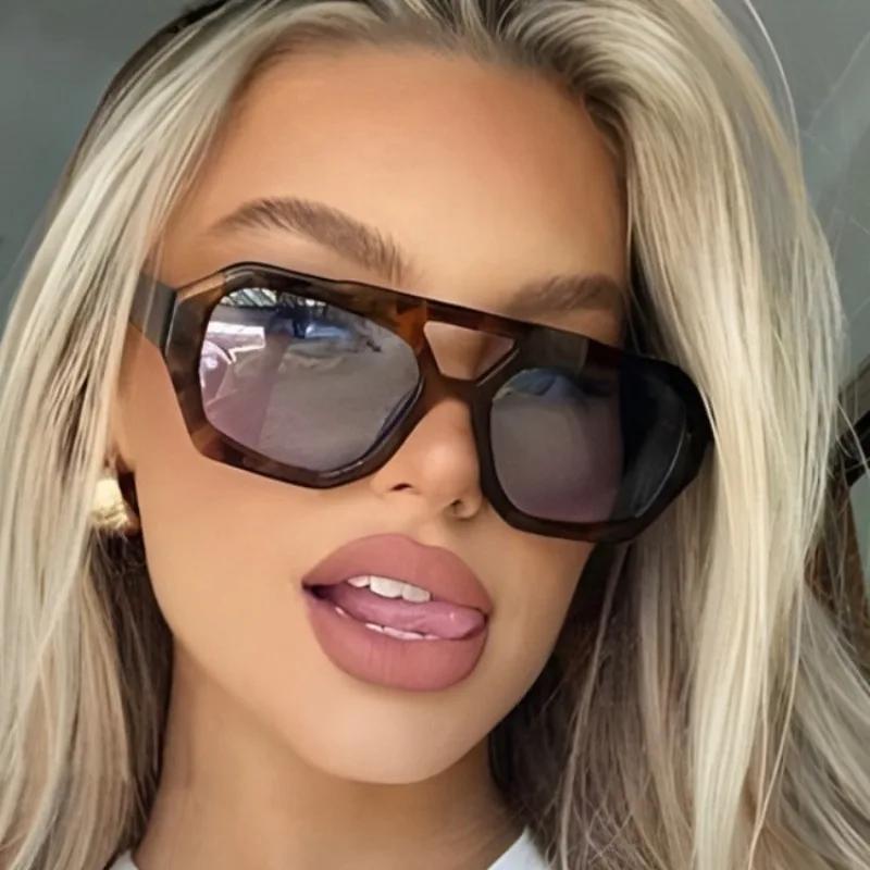 Nowe Vintage Kwadratowe Okulary Przeciwsłoneczne Moda Kobiety Mężczyźni Podwójne Mostki Okulary Damskie Szykowne Wielokątne Okulary Przeciwsłoneczne Odcienie Leoparda Okulary