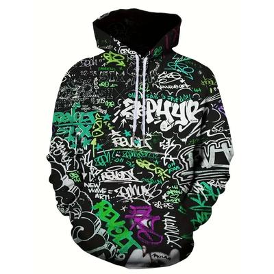 2024 New Men's Painted Graffiti Flow Printed Hoodie Casual Trendy Long Sleeve Sports Top Street Men's Colorful Pattern Hoodie