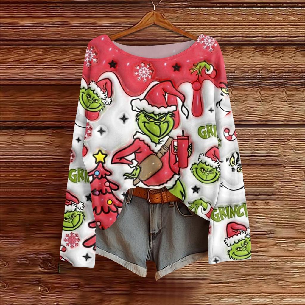 Long Sleeve Shirts For Women Printed Tees Blouses Casual Plus Size Basic Tops Pullover