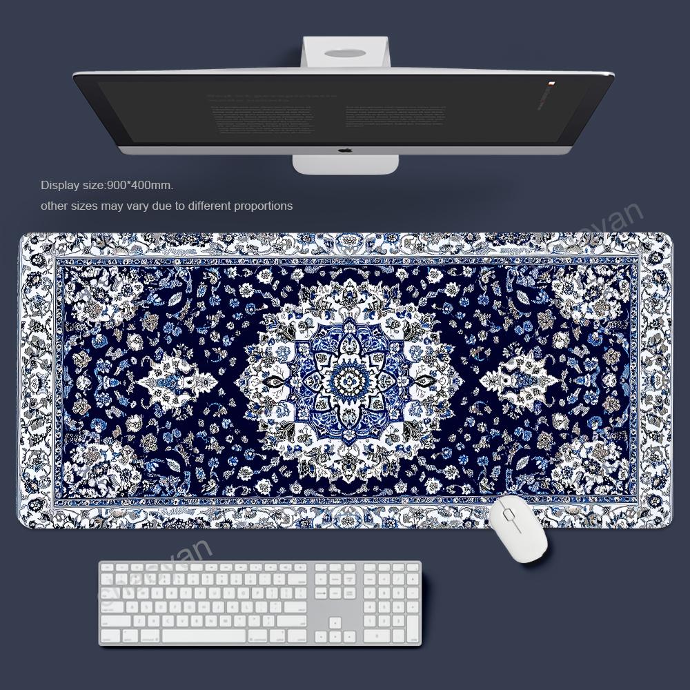 Blue Persian Mouse Pad Large Computer Office Game Table Mats XXL Rubber Antislip Gaming Keyboard Mousepads Long Desk Pads
