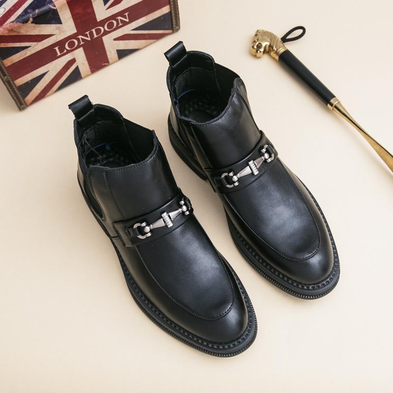 Fashion Fashion Elegantes Mens Ankle Boots New Trend Chelsea Boots Casual Leather High Top Shoes Male Metal Buckle Boats Business Shoes