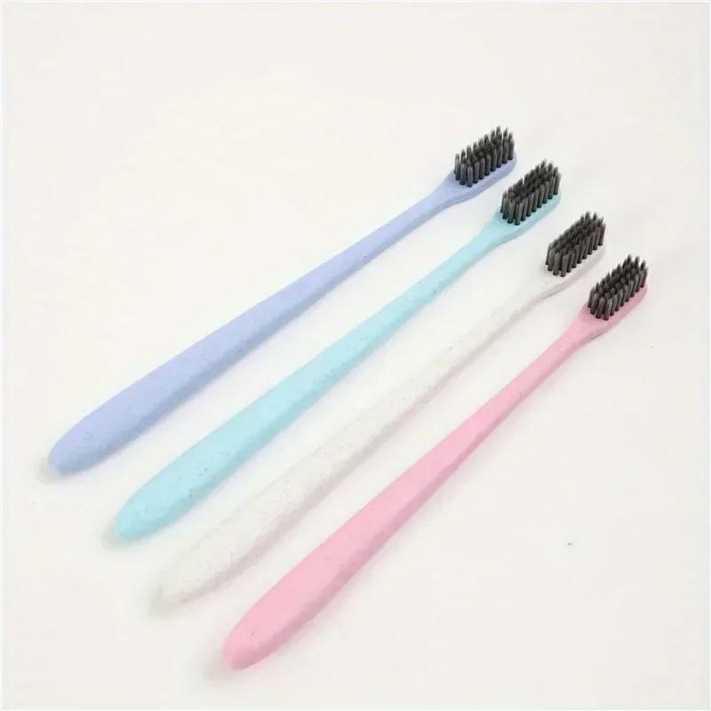 1Pc Bamboo Charcoal Toothbrush Disposable Wide Head Soft Bristle Straw Toothbrush Travel Cylinder Installation