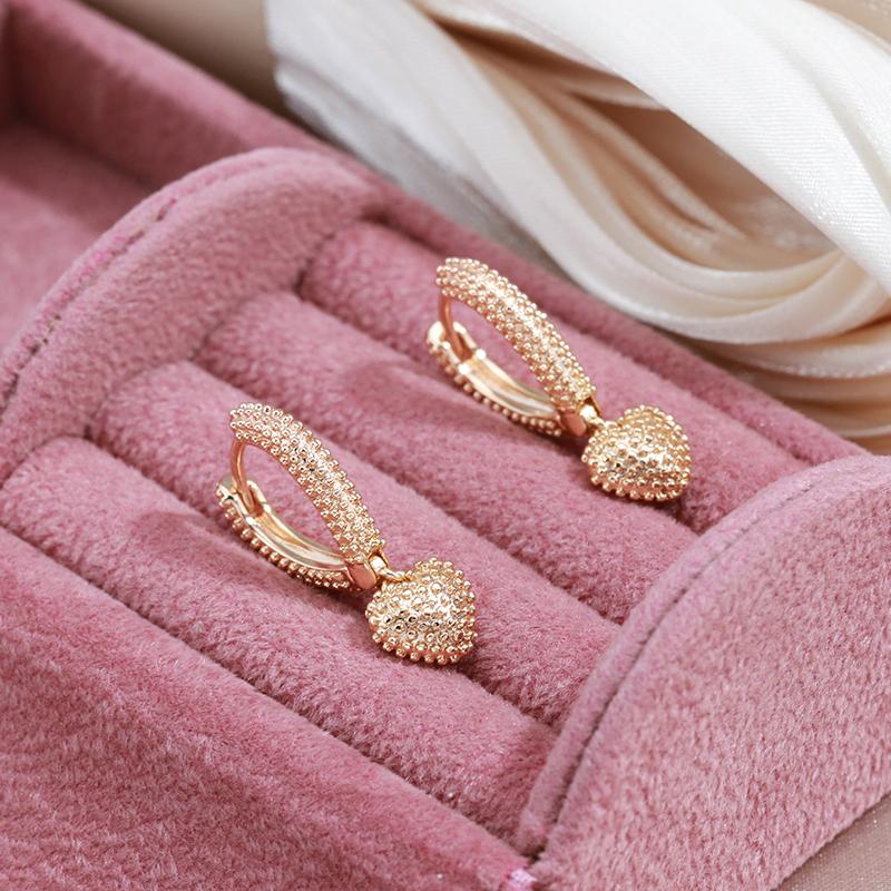 Boucles d'oreilles pendantes en forme de cœur pour femmes, Kinel, couleur or Rose, bijoux Vintage