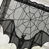 Halloween Party Table Set Door Curtain, Lace Spider Web Fireplace Cover, Scary Skeleton Witch Shrink-resistant Fabric Bat Print Window Drapes for Home