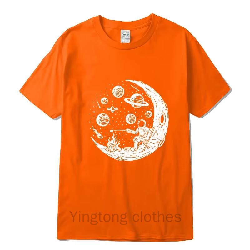 Men's T-shirt High Quality Cotton Blend Funny Astronaut Moon Barbecue Print Casual Loose Cool Men O-neck T-shirt Tee Tops