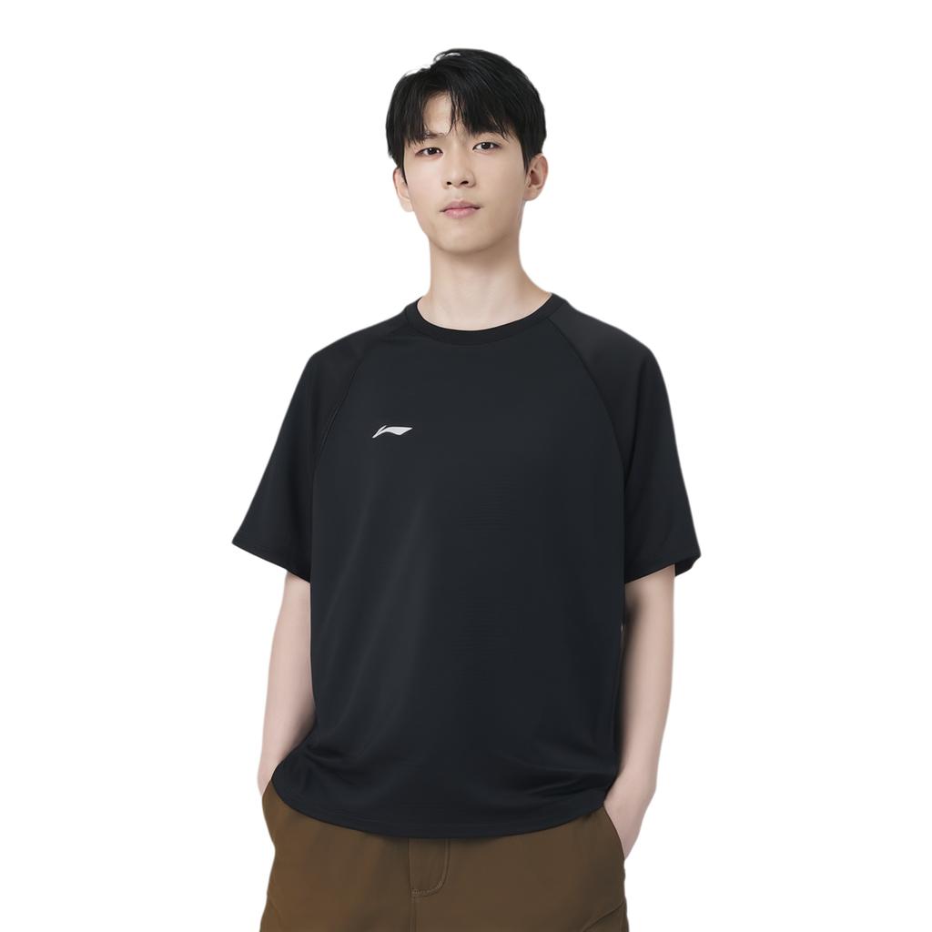 Li Ning Sports Lifestyle Series Solid Color Breathable Versatile Casual Short Sleeve T-Shirt Men T-Shirts Black ATSV437-1