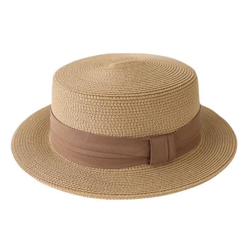 French flat-top sun-protection hat for women, summer beach vacation sunshade hat, internet celebrity woven wide-brim fresh top hat