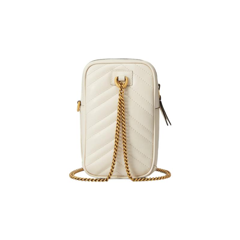 Gucci GG Marmont distressed vintage gold hardware V-shaped quilted leather coin purse mini women's white