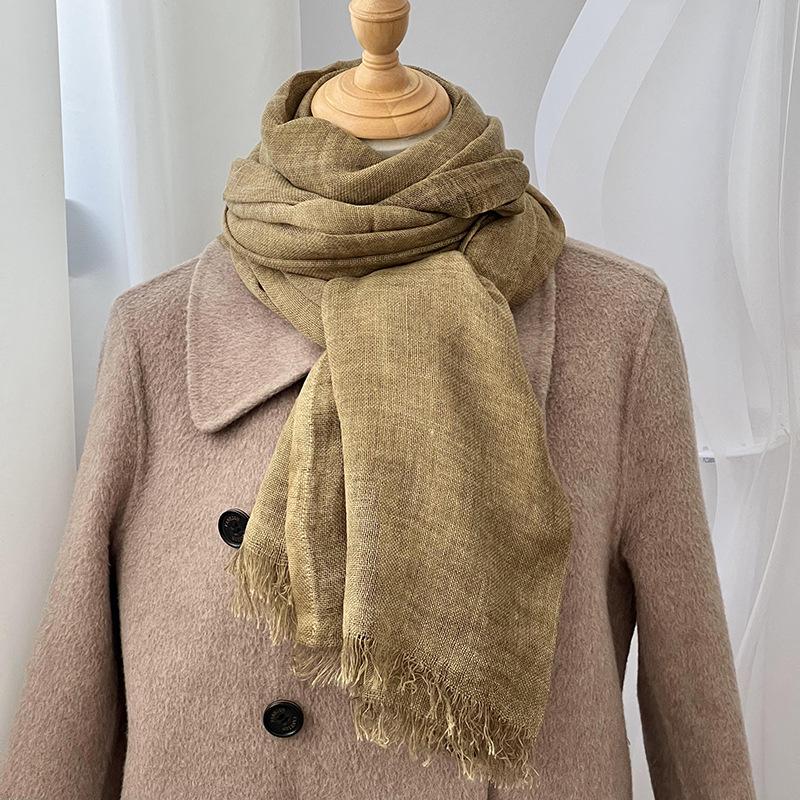 Autumn and Winter Scarf Women's Yarn Scarf New Casual Versatile Solid Color Breathable Rough Edge Warm Scarf Shawl Silk Scarf