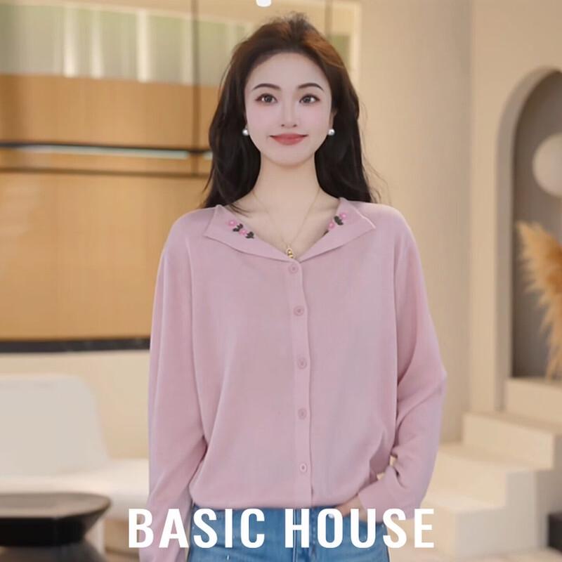 Basic House Women s Embroidered Knit Cardigan L