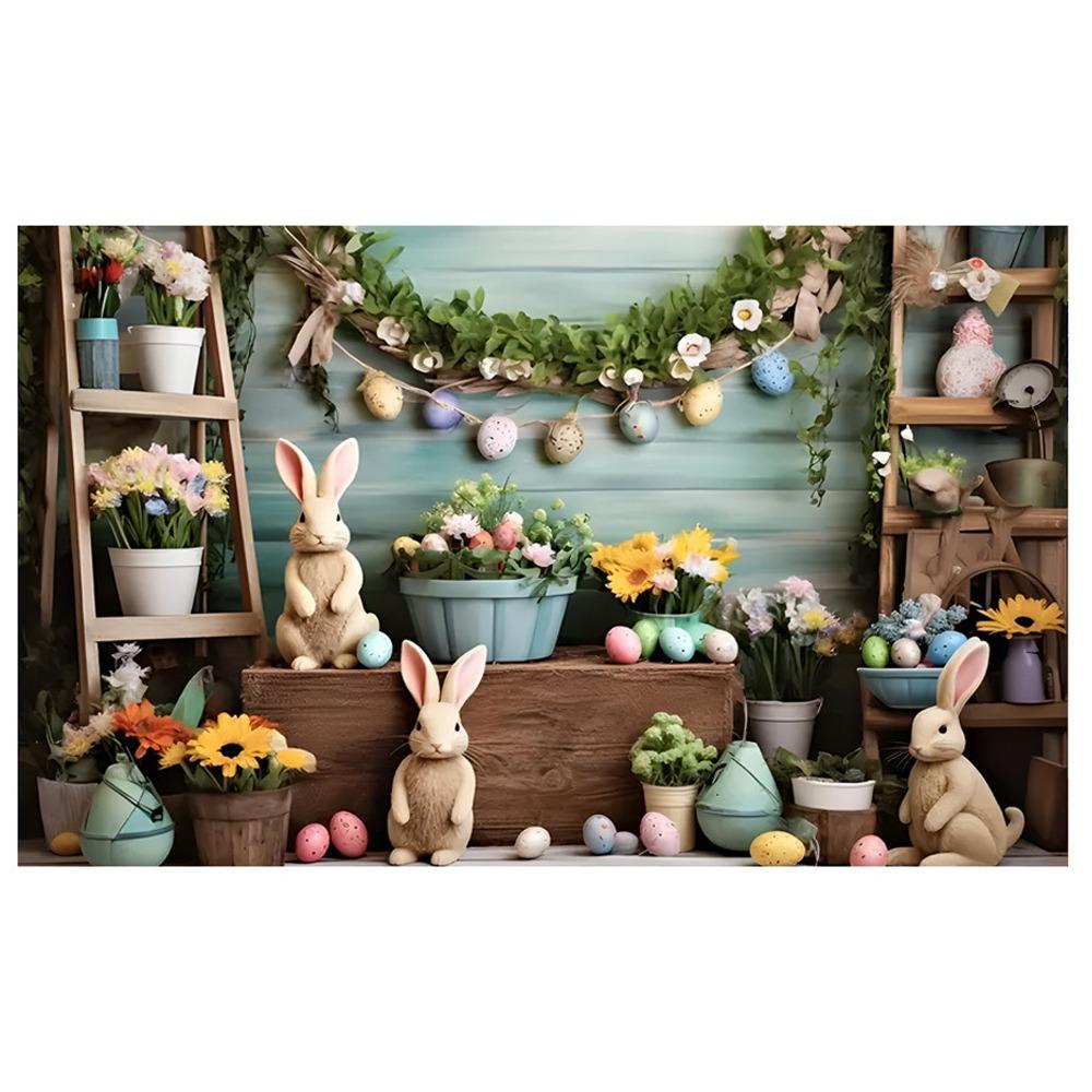 Colorful Bunny Eggs Background Decor 180*110cm Easter Photo Banner Poster Props  Home Party Decor