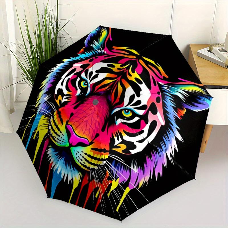 1pc Colorful Tiger Face Automatic Opening and Closing Umbrella R019