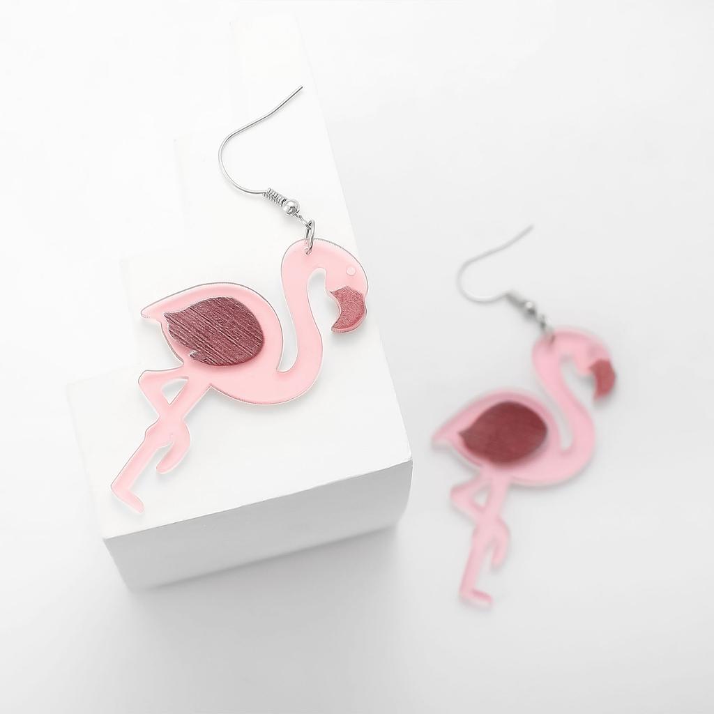 Environmentally Friendly Acrylic Earrings, Fashionable Cartoon Flamingo Love Earrings, Stud Earrings For Women