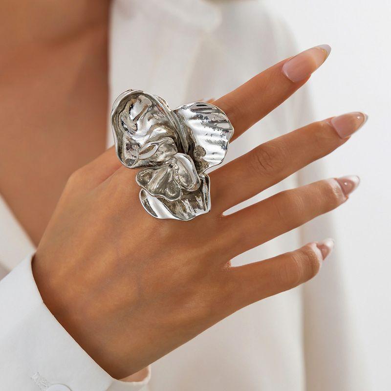 European and American Cross-Border Ins Style Design Metal Three-Dimensional Flower Ring Personality Pleat Petal Open Ring Ring