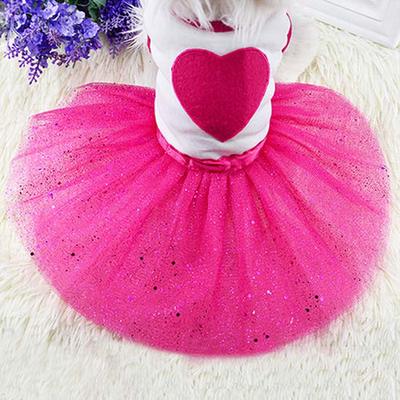 Pet Dog Love Heart Sequins Gauze Tutu Dress Skirt Puppy Cat Rose Red Clothes