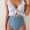 New women's one-piece belly pleated swimsuit V-neck pleated swimsuit Slim-fit hollow swimsuit women