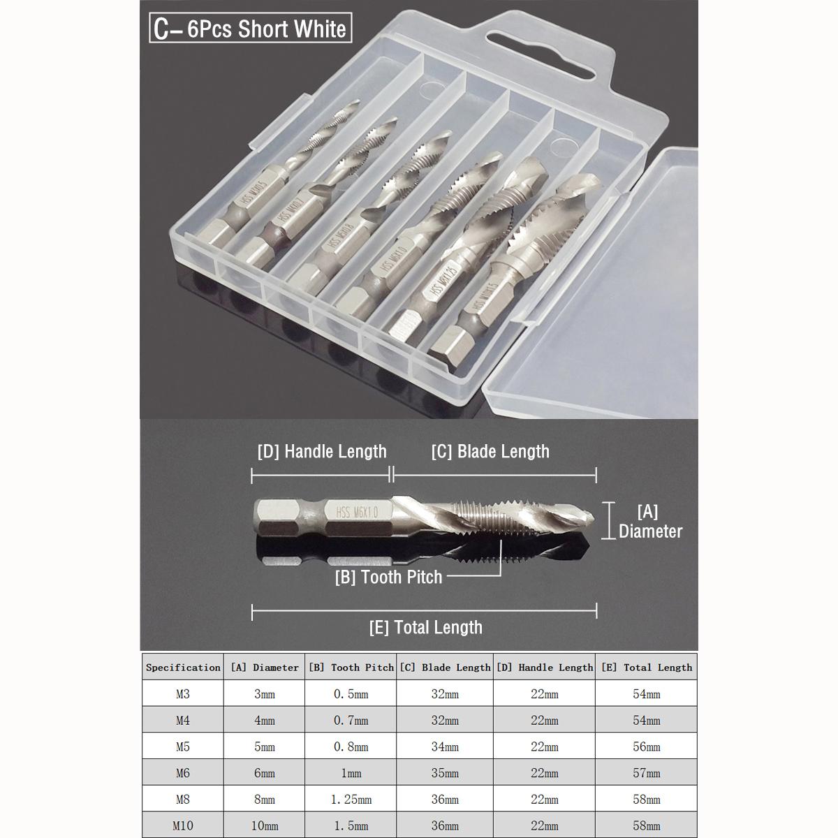 

Набор винтовых метчиков M3/4/5/6/8/10, шестигранный спиральный метчик, сверло с зенковкой, развертка, титановые инструменты для нарезания фаски из мягкого металла