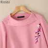 ZANZEA Women Summer O-neck Casual 3/4 Sleeve Floral Embroidery Blouse