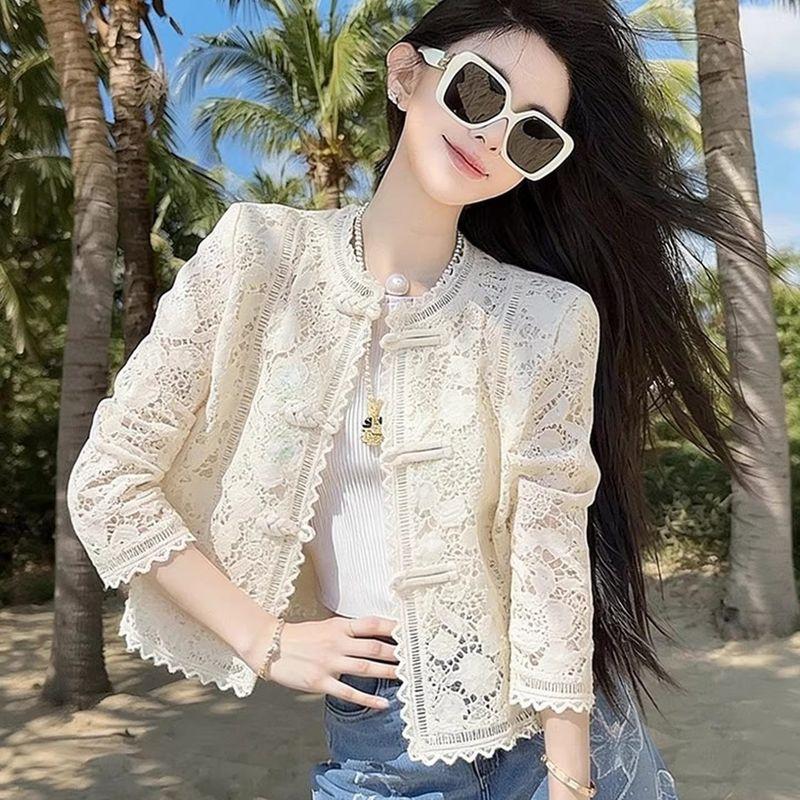 

2026 Spring New Style Unique and Beautiful New Chinese-Style White Lace Jacket with a High-End Feel and Versatile Short Top White Lace Jacket S