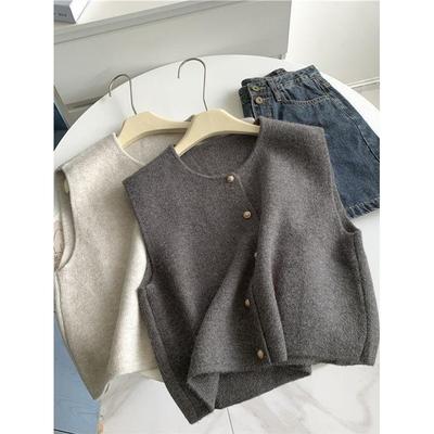 Einfache weiche wachsartige Strickweste Damen Cardigan Pullover Frühling Lagenlook Einreiher Ärmelloses Top Weste