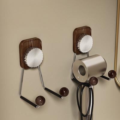 1pc No-drill Suction Cup Hair Dryer Holder, Strong and Traceless Adhesive, High-end Wood Grain Light Luxury Furniture Bathroom Storage Rack