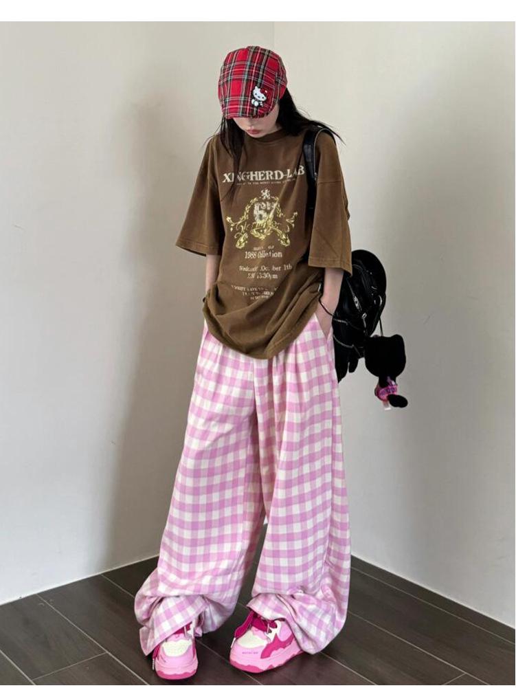 Women's Blue Plaid High-Waisted Wide-Leg Pants - Spring/Summer 2025 Collection