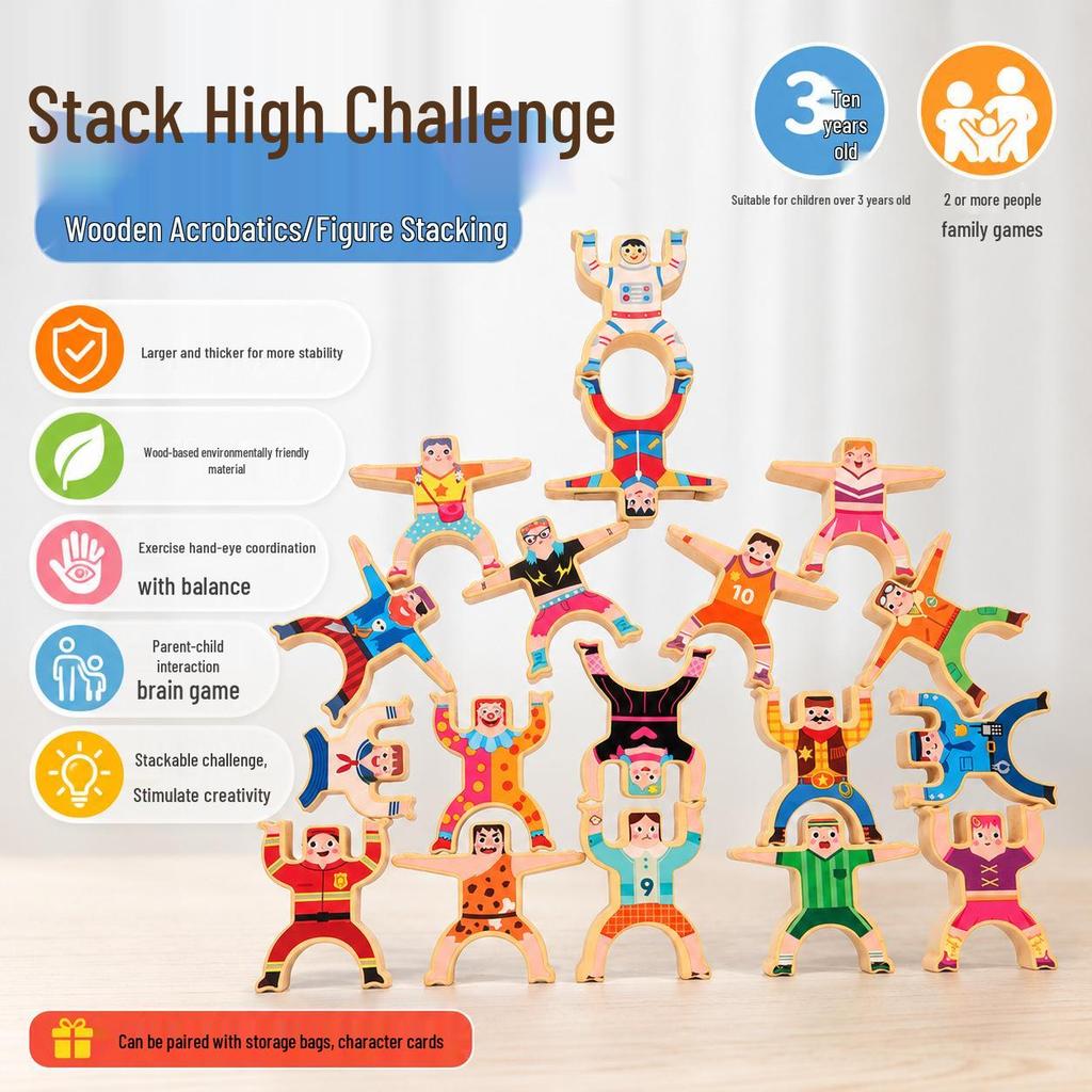 Wooden Hercules Stackable Figure Blocks - Balance Game for Concentration and Early Education.