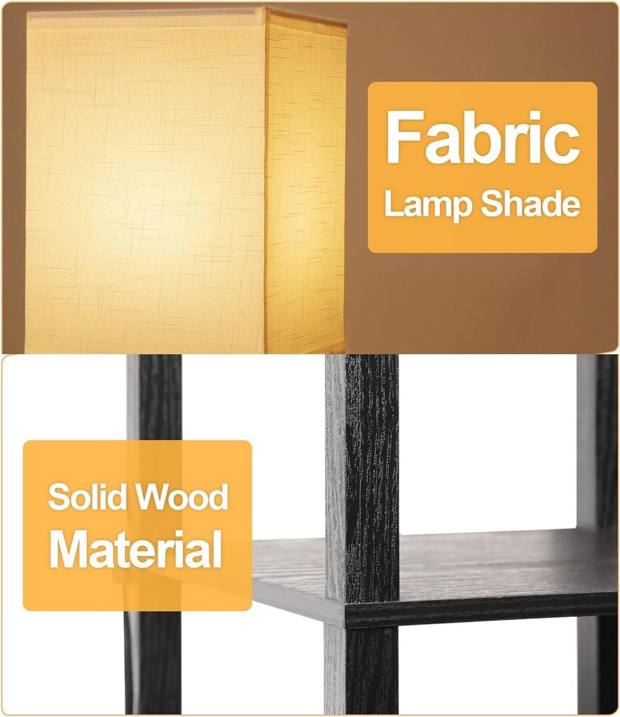 Modern Floor Lamp with Shelves,Shelf Floor Lamp with LED Bulb,Bookshelf Corner Display Lamp for Bedroom Office,White Linen Shade