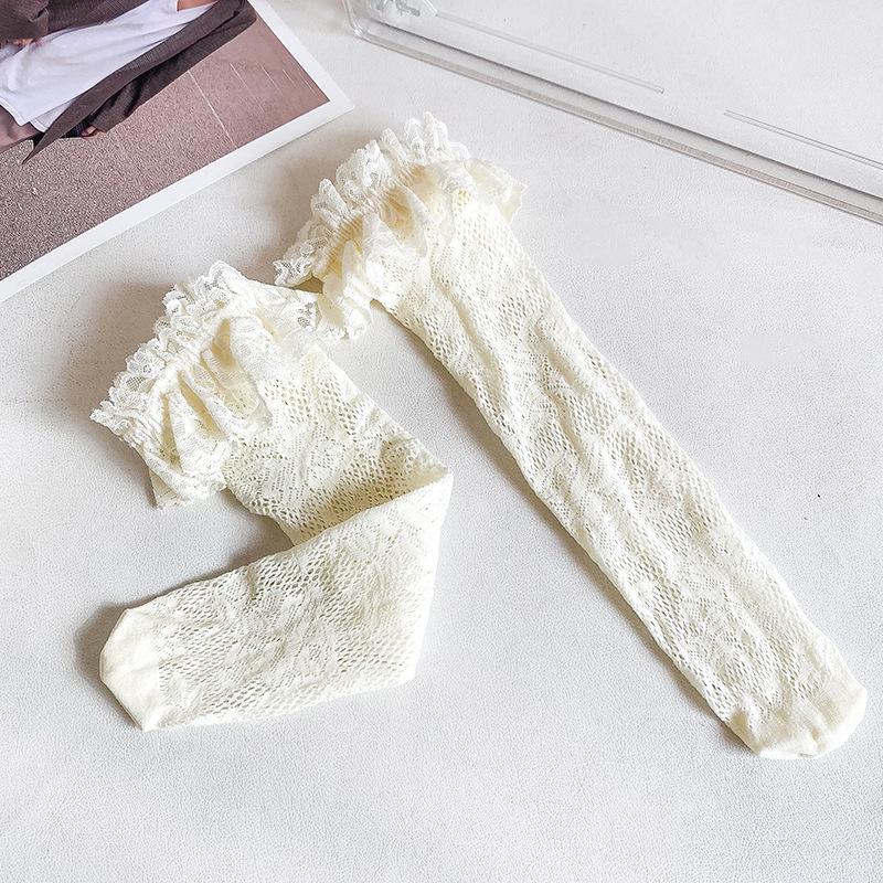 Children's Socks Summer Lolita Wooden Ear Mesh Ribbon Large Bow Mid-tube Socks for Girls