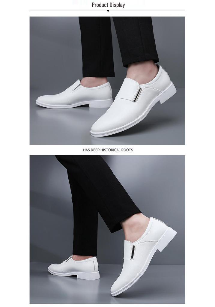 2025 Men's White Leather Height Increasing Formal Shoes - Casual Business Pointed Toe Fashion
