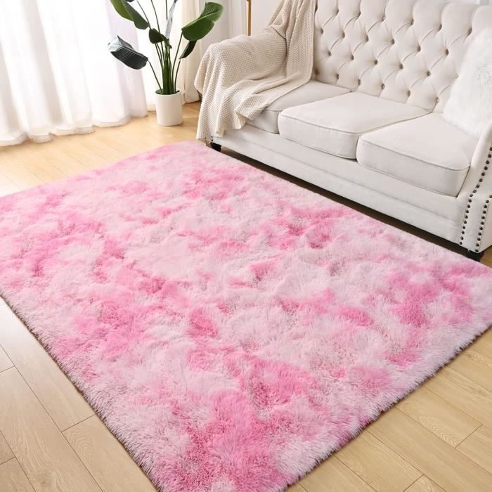 Tapis d'intérieur moderne et moelleux pour le salon et la chambre à coucher, tapis rose à poils longs de 4x5 pieds pour la chambre d