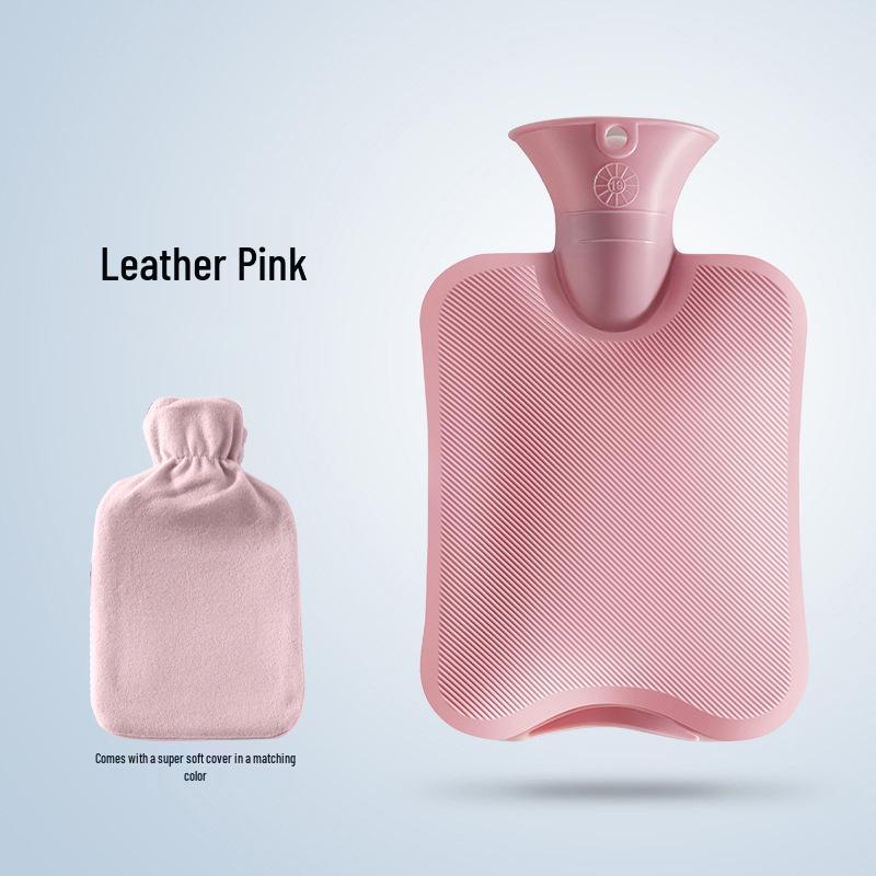 Bolsa de Água Quente Portátil de PVC Espessado com Aquecedor de Mãos de Pelúcia Sarjada.