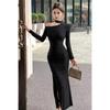 Women's One-Shoulder Slash Neck Halter Dress - Cinched Waist, Slit, New Style 
