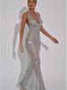 2024 Winter Women's Fashion Sequin Halter Deep V Bodycon Dress - Sexy Slimming Micro Backless Long Dress