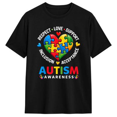 Men's T-Shirt Respect Love Support Inclusion Autism Awareness Awesome Pure Cotton Tees Short Sleeve T Shirt Round Collar Clothes