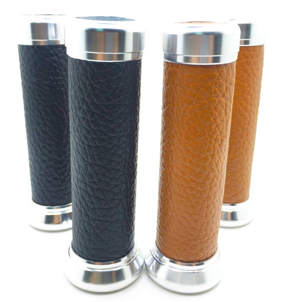 HWT Motorcycle Leather Grip Set of 2 Aluminum Handle 22.2mm