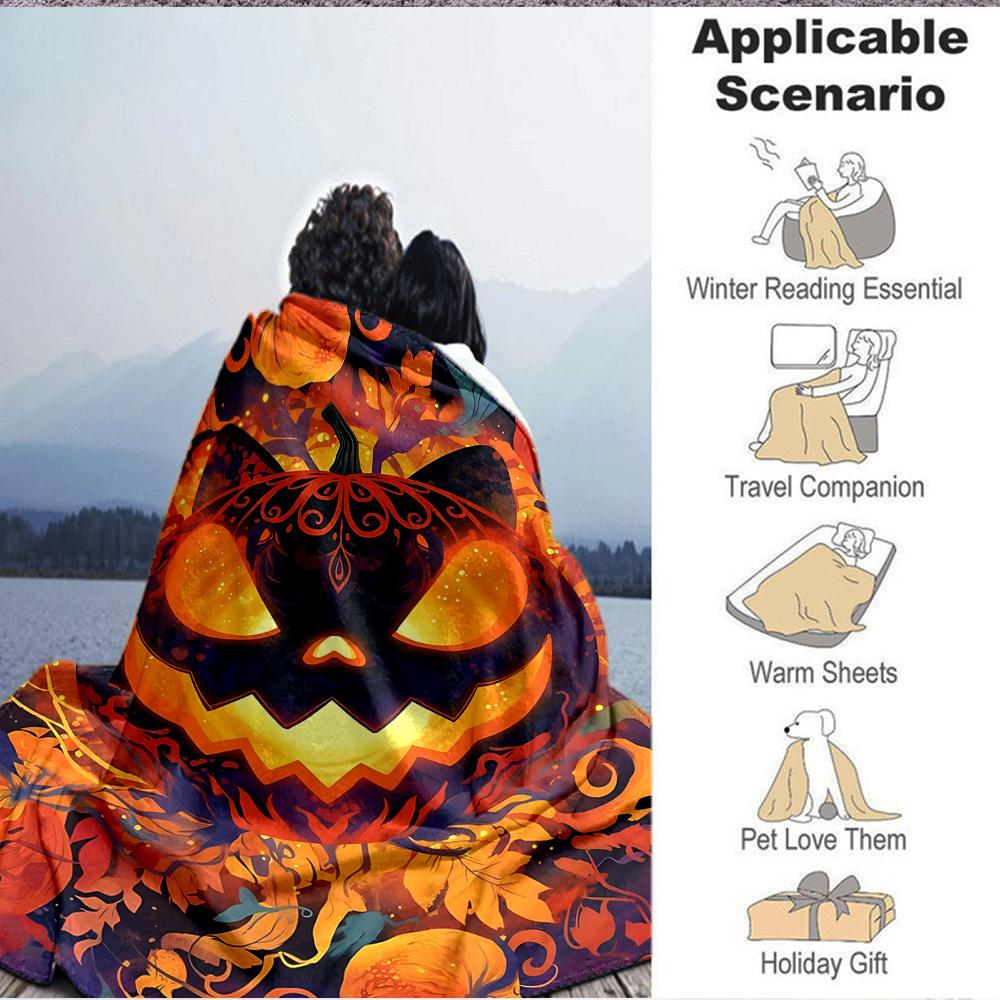 1pc Pumpkin Halloween Blanket, Lightweight Flannel Throw Blanket for Sofa, Bed, Travel, Camping, Living Room, Office, Couch, Chair, and Bed