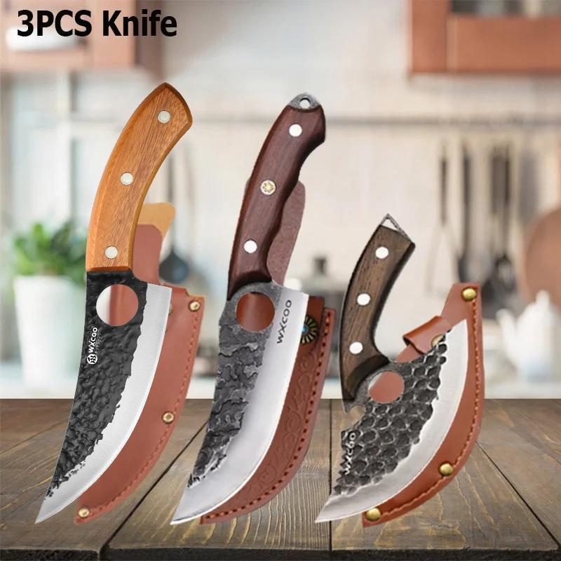 WXCOO Stainless Steel Boning Knife with Cover Butcher Sharp Hand Forged Meat Cleaver Knife for Cooking Kitchen Cutter Tools