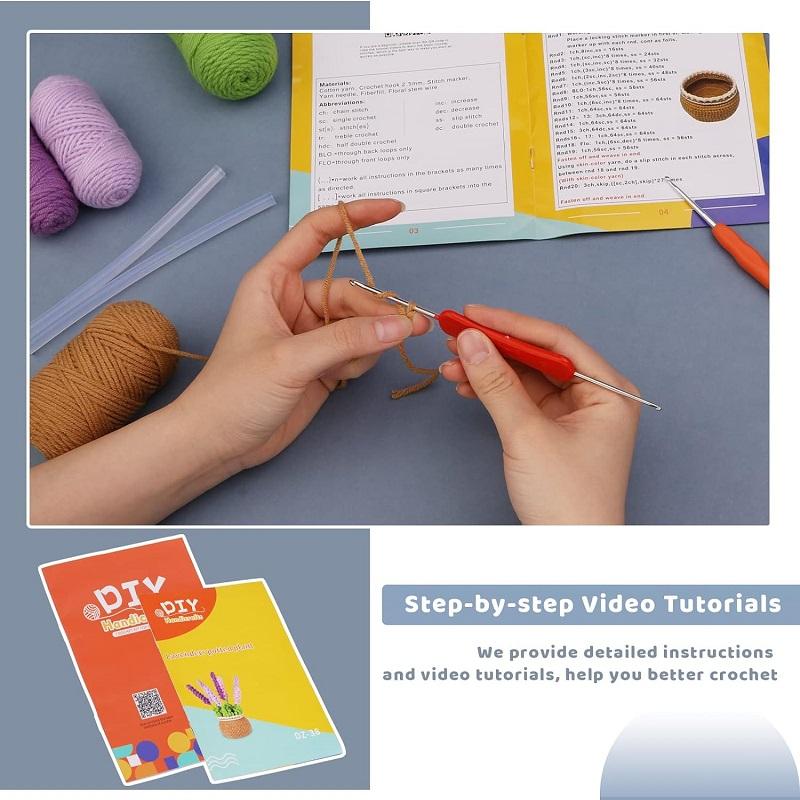 BUDDUR Purple Lavender Crochet Knitting Kit With Crochet Hooks And Cotton Yarn Thread For Fabric Weaving DIY Handmade Craft Set