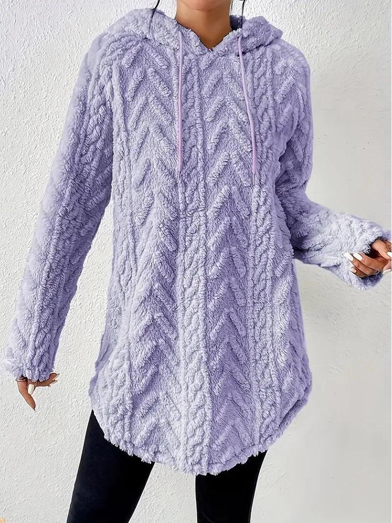 2025 Women's Solid Color Hooded Jacquard Slim Sweatshirt Jacket with Drawstring