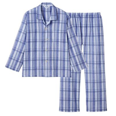 Gunze Cotton Long Sleeve Natural Navy Size S Men's 100% Pajamas, Moisture-Wicking, Quick-Drying, Pants, Front-Opening, Crepe, Moisture-Wicking,