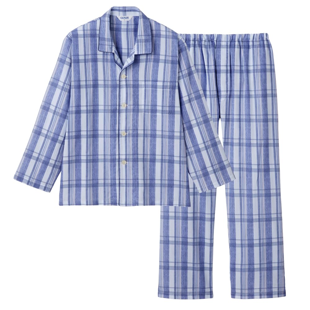 

Gunze Хлопковый с длинным рукавом Натуральный темно-синий Размер S Мужской 100% Пижама, Влагоотводящая, Быстросохнущая, Брюки, Спереди на пуговицах, Креп, Влагоотводящая,