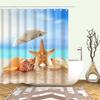 Windmill Seaside Scenery Shell Beach Scenic Bathroom Shower Curtain Frabic Waterproof Polyester Bathroom Curtain With Hooks
