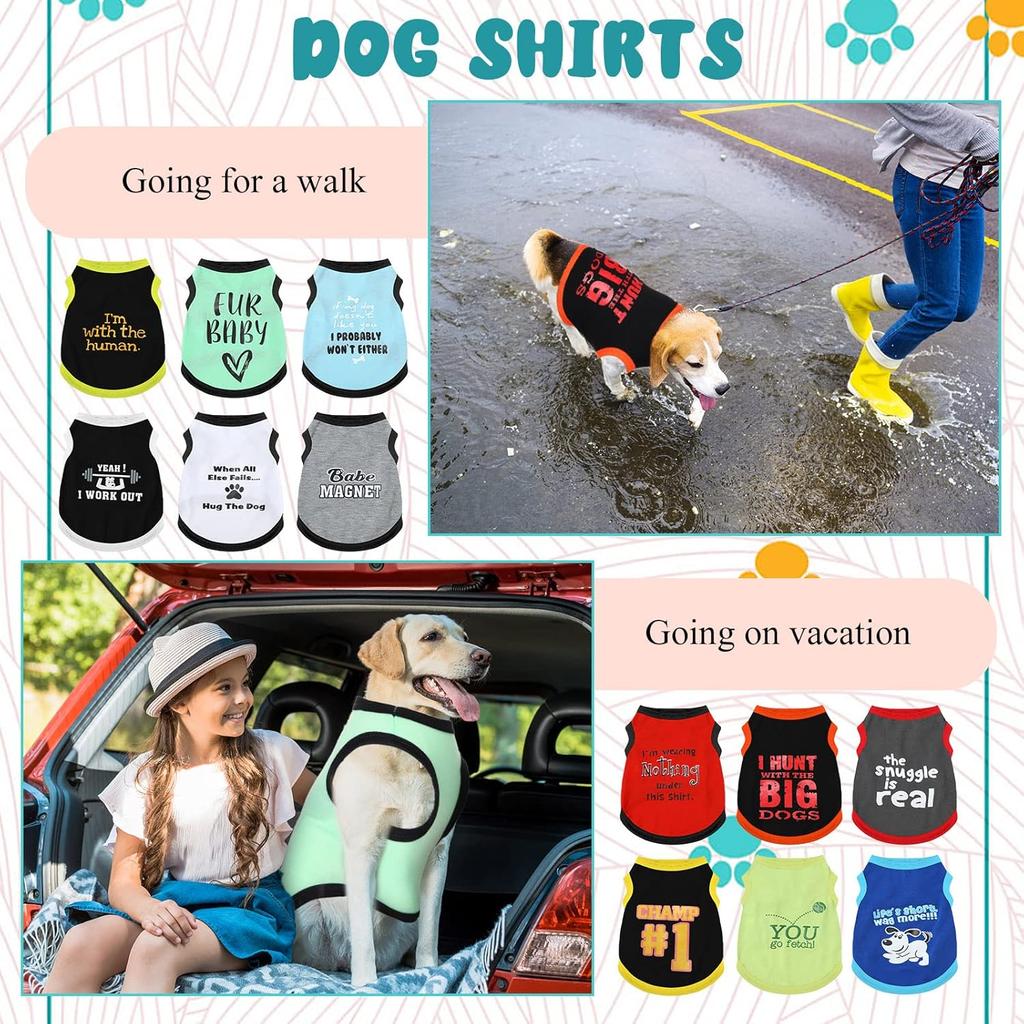 12 Pieces Dog Shirts Pet Printed Clothes with Funny Letters Summer Pet T Shirts Cool Puppy Vest Breathable Dog Outfit Soft Cat Sweatshirt for