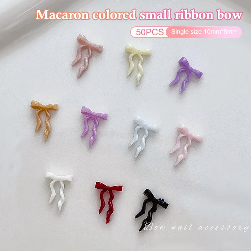 

50Pcs Mini Macaron Color Bows Nail Art Decorations 3D Sweet Minimalist Ties Resin Nail Charms For DIY Earring Nail Supplies