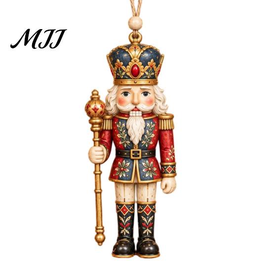 Festive Home Decor Accents Folk Art 2D Ornament, Acrylic Christmas Hanging Decoration, Retro Nutcracker Window Ornaments Angel Santa Rocking