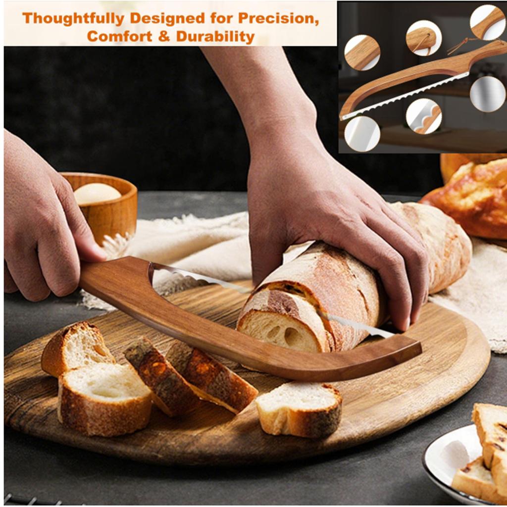 Bread Knife For Homemade Bread   Walnut Bow Bread Cutter With Ultra-Sharp Serrated Stainless Steel,Sourdough Bread Knife For Bagels, Baguettes