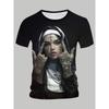 Summer T-shirt Tattoo Nun Men's Pattern T-shirt Casual Round Neck Short Sleeve Gothic Style Comfortable Lightweight Top