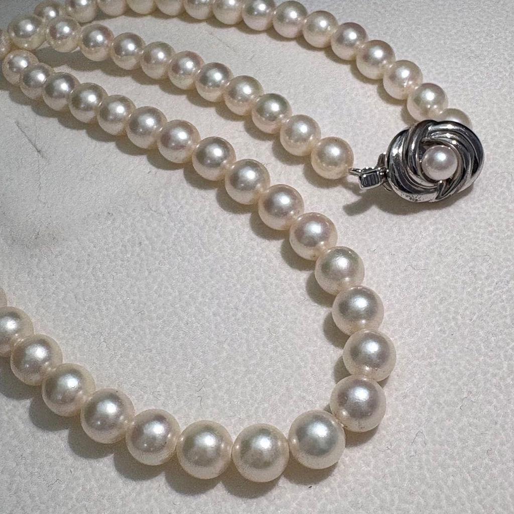 Used TASAKI Tazaki Pearl Akoya Pearl Akoya Pearl Necklace 6.5-7mm SILVER Pearl Necklace