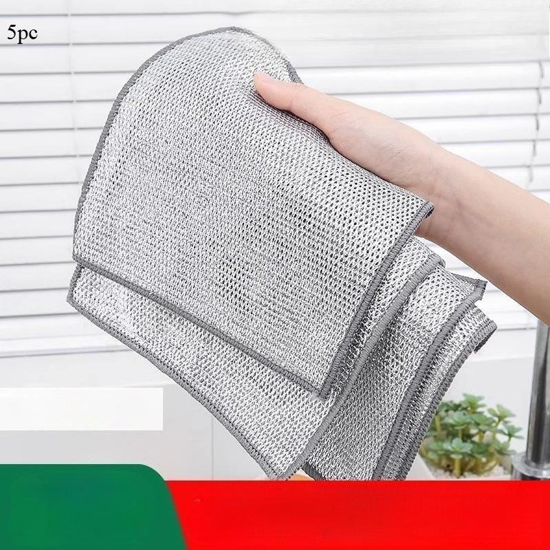 5Pcs/setMagic Steel Wire Cleaning Cloths Thickened Metal Silver Wires Rags Kitchen Dish Pot Washing Cloth Towel Clean Tool